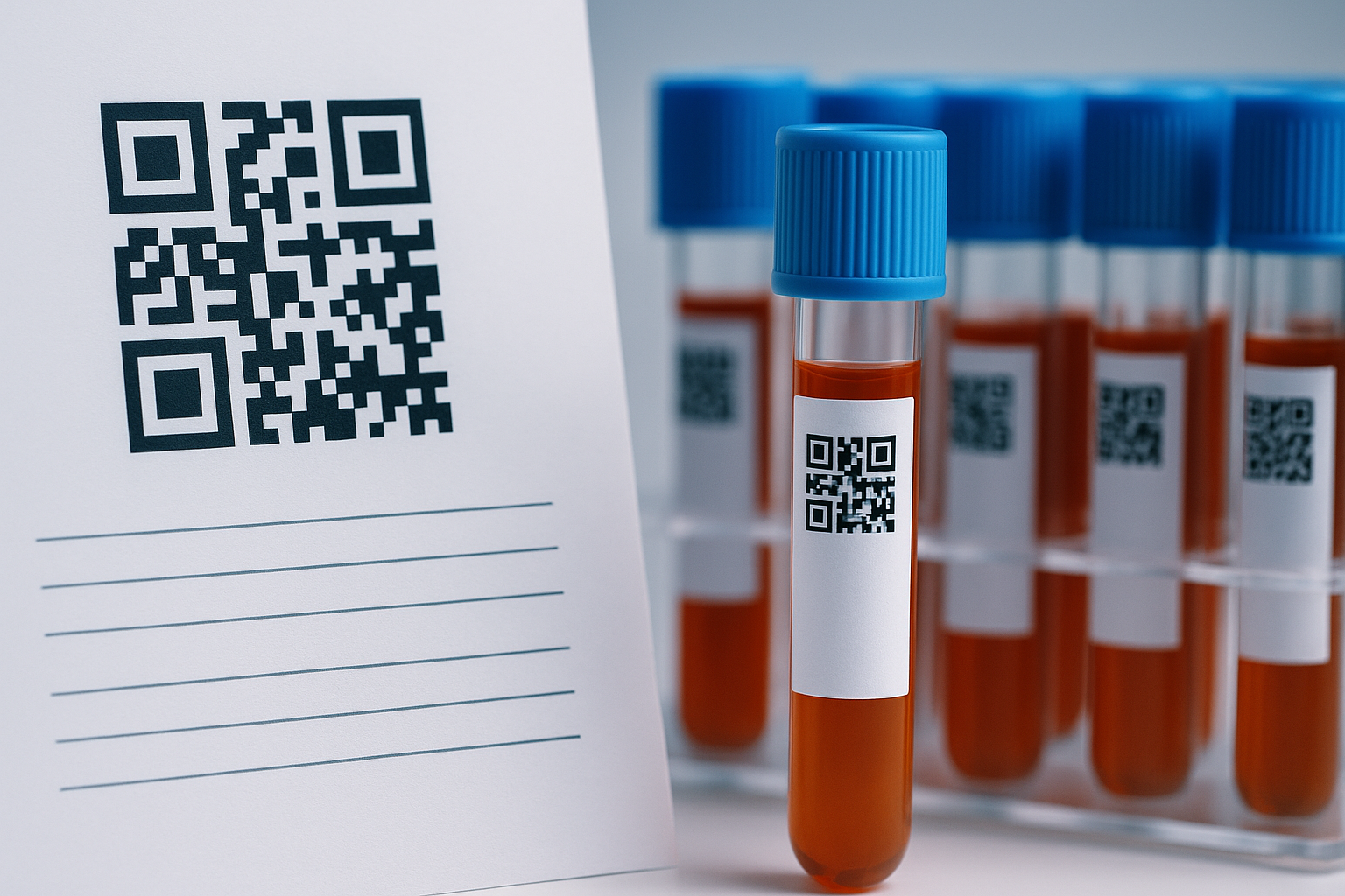 Eldivenli lab görevlisi ve QR kodlu döküman